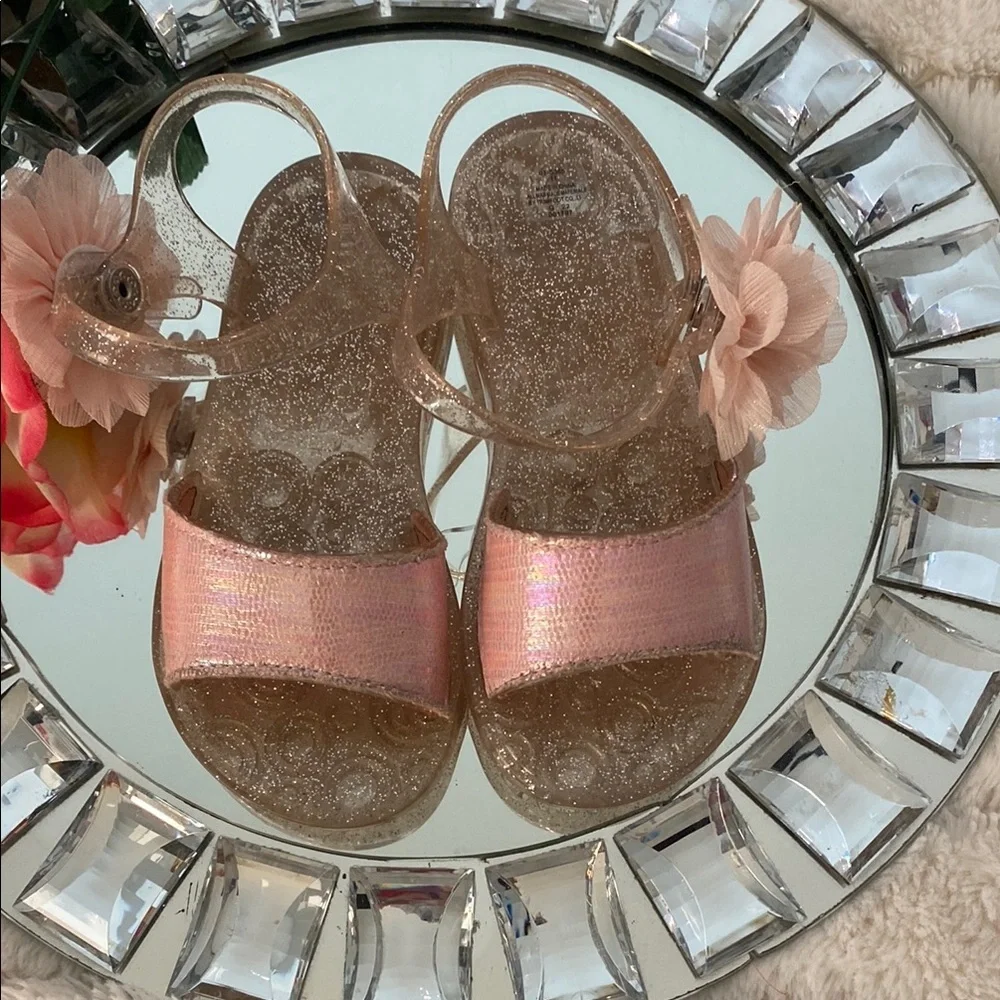 Glittery Jellies Pink Flower Sandals